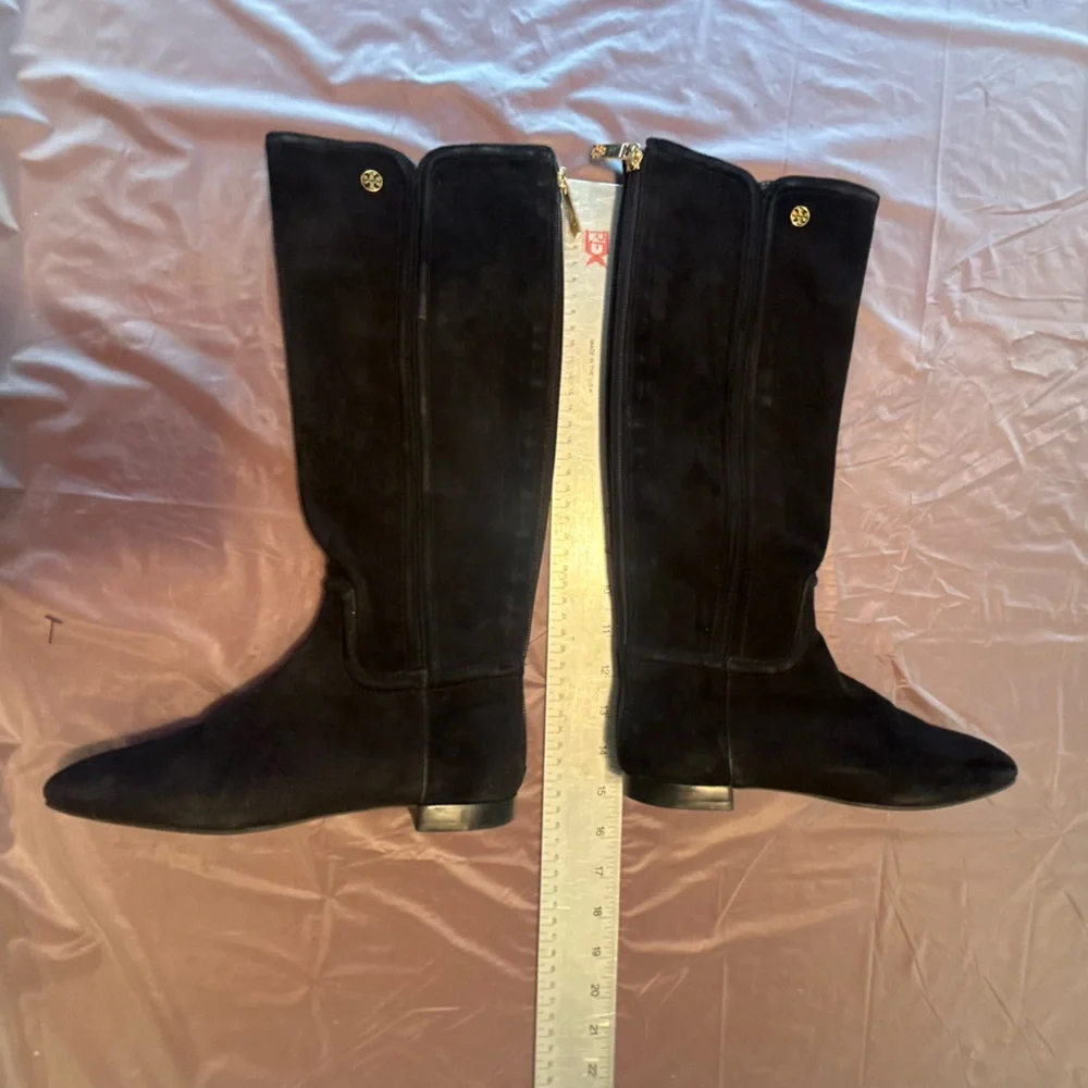 Tory Burch Irene Black Suede Leather Riding Boots Size 5 MSRP $495